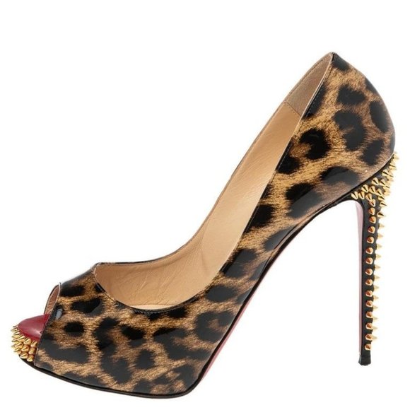 Christian Louboutin Shoes - Christian Louboutin Pumps NEW VERY PRIVE Leopard Gold Peep Toe Heels Size 37.5